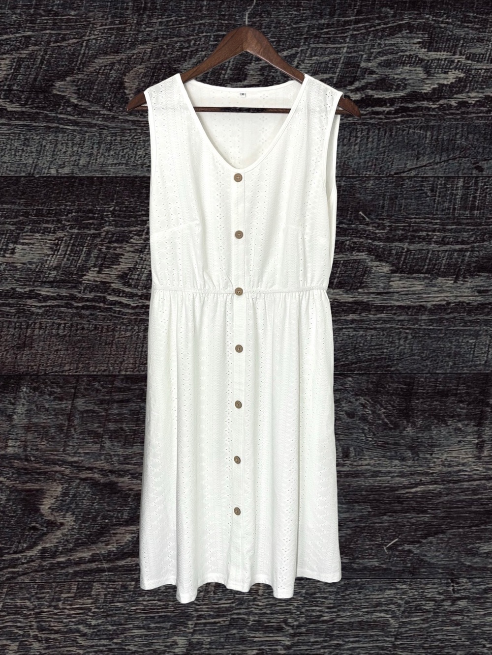 Sleeveless White Eyelet Button-Front Dress
